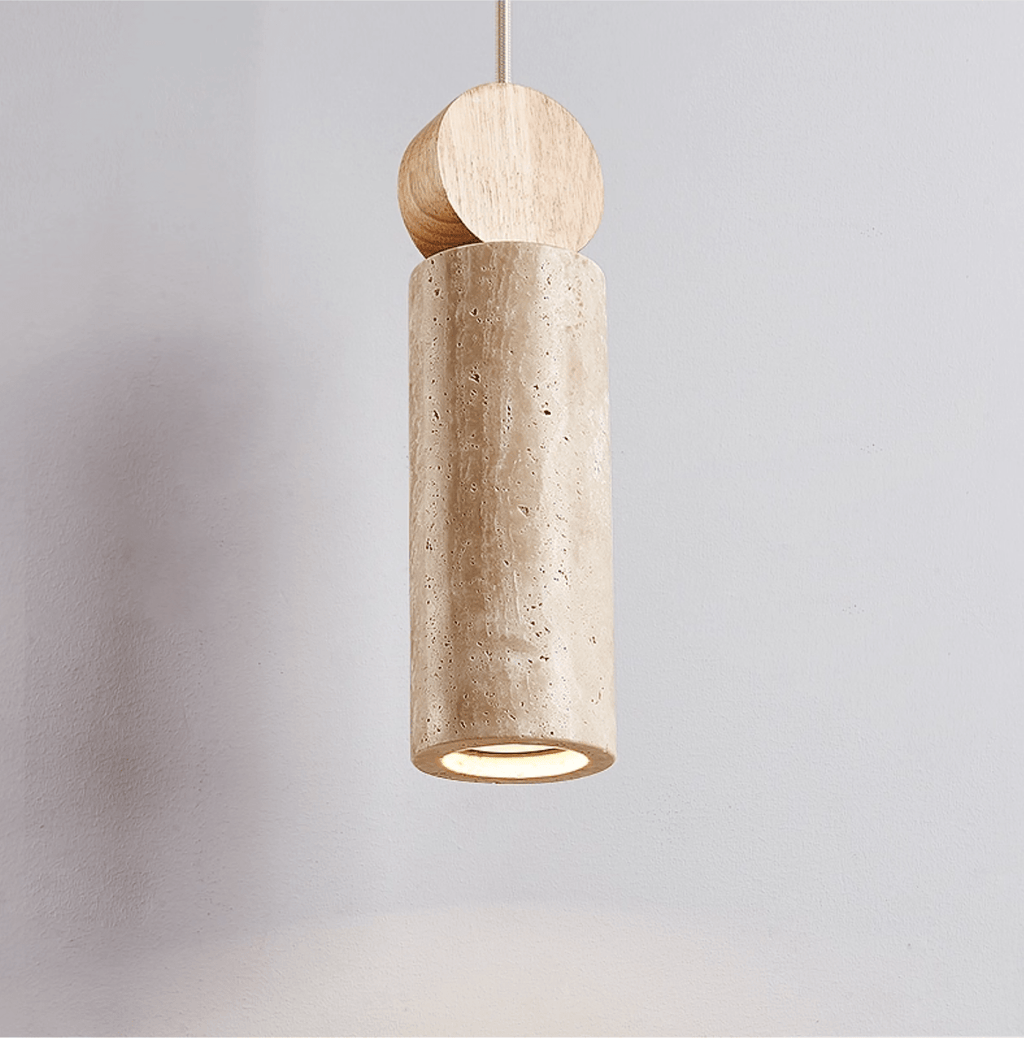 Travertine Cylinder Disc Pendant Light