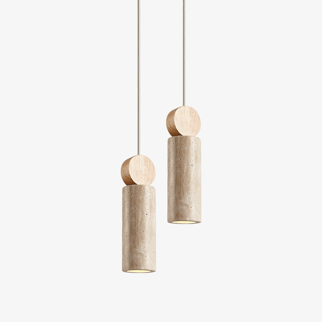 Travertine Cylinder Disc Pendant Light