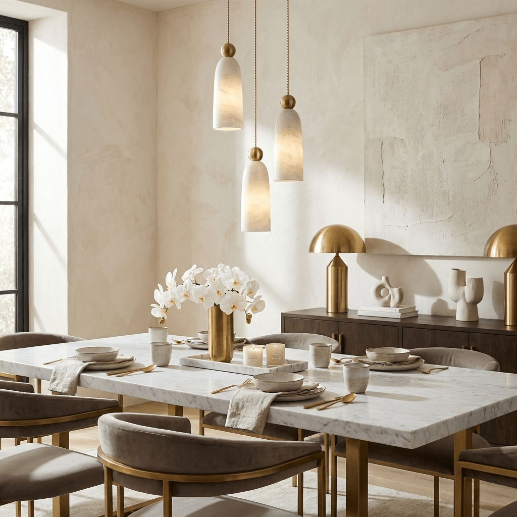 Alabaster Bell Cluster Pendant Lamp