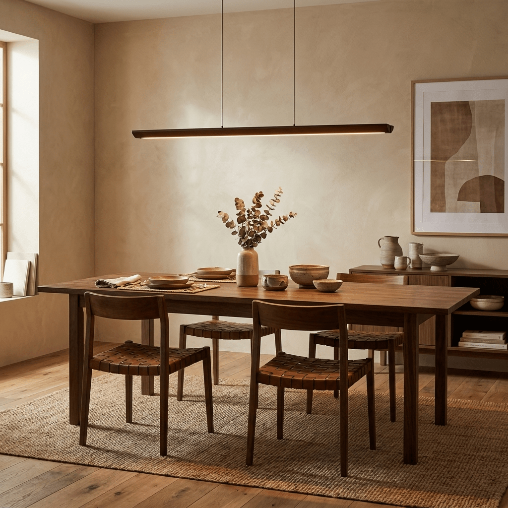 Beveled Wood Linear Pendant Lamp