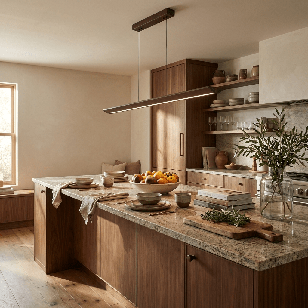 Beveled Wood Linear Pendant Lamp