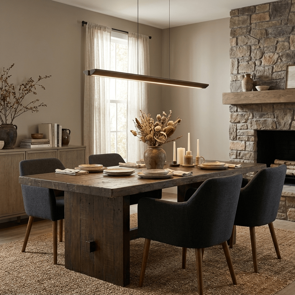 Beveled Wood Linear Pendant Lamp