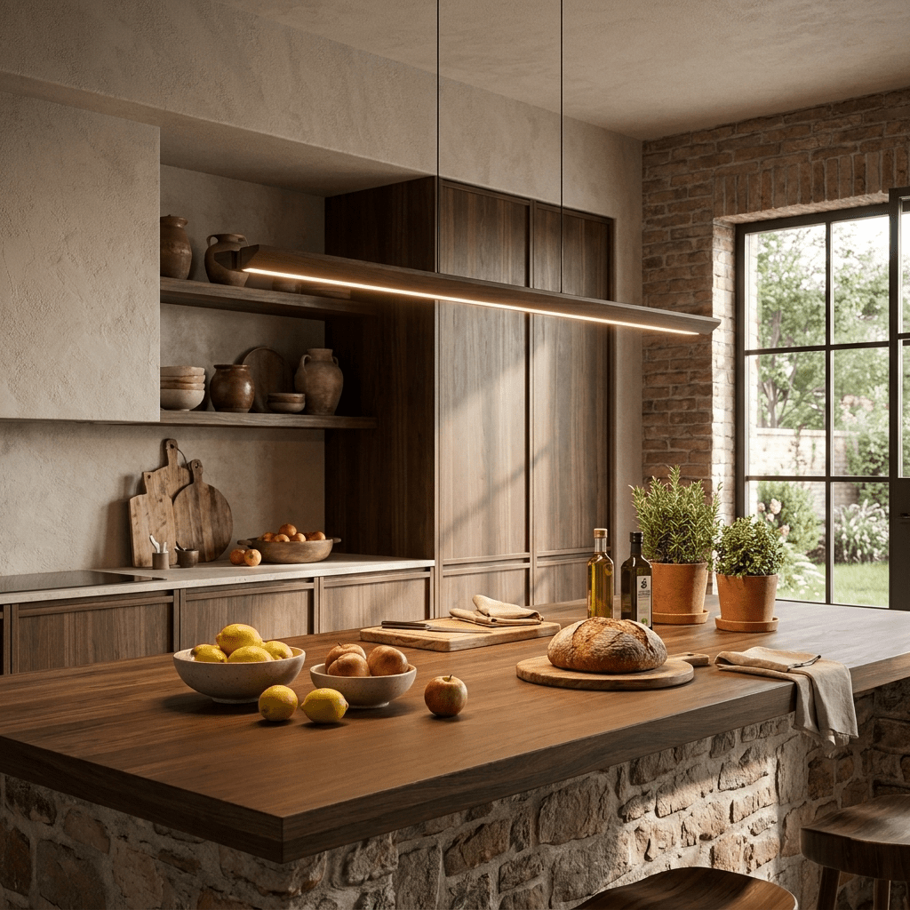 Beveled Wood Linear Pendant Lamp