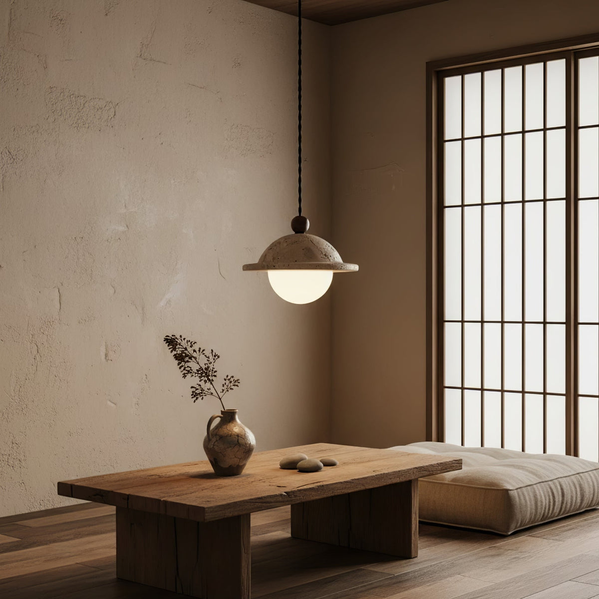 Travertine Saucer Pendant Light