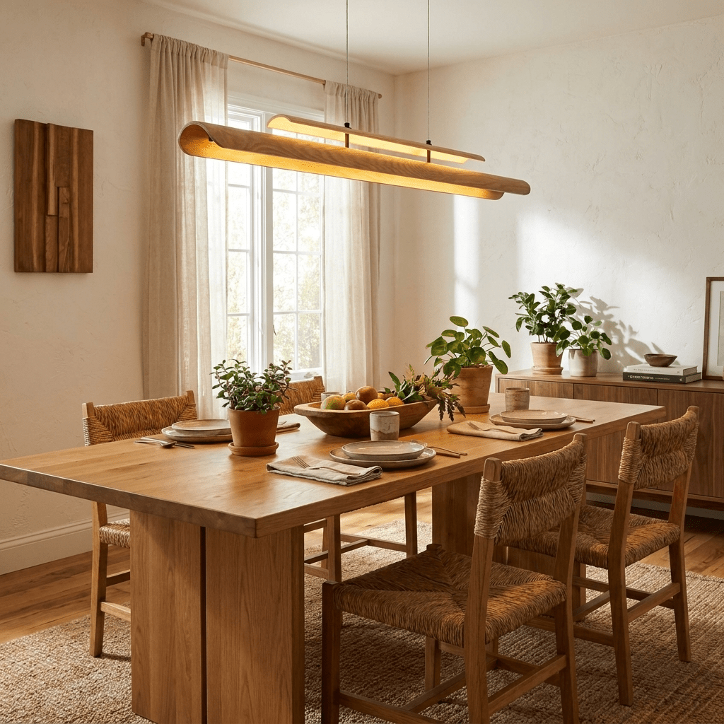 Two Tier Wood Linear Pendant Light