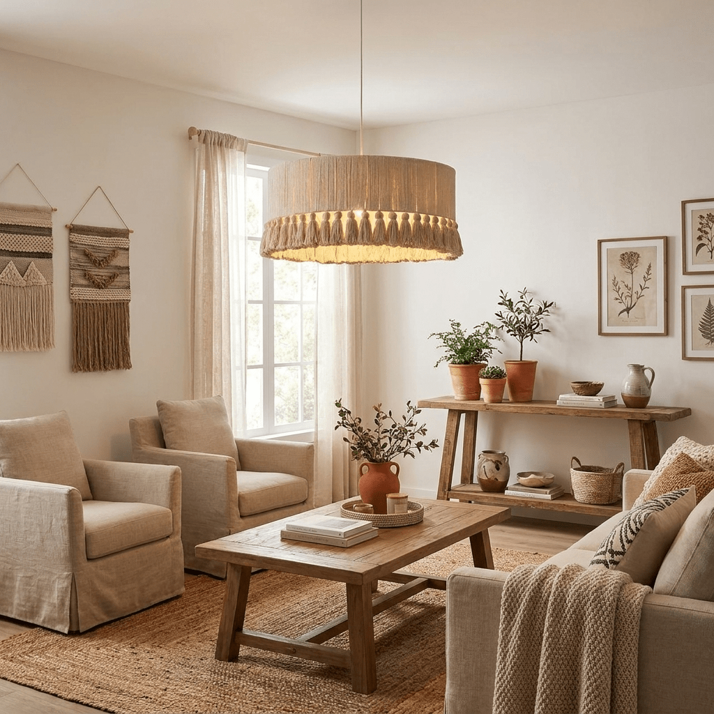 Cotton Fringe Drum Pendant Lamp