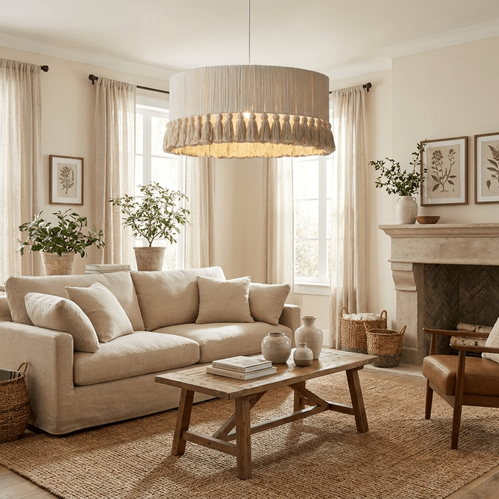 Cotton Fringe Drum Pendant Lamp