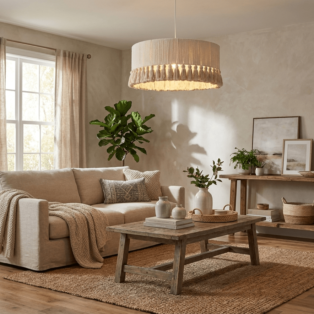 Cotton Fringe Drum Pendant Lamp