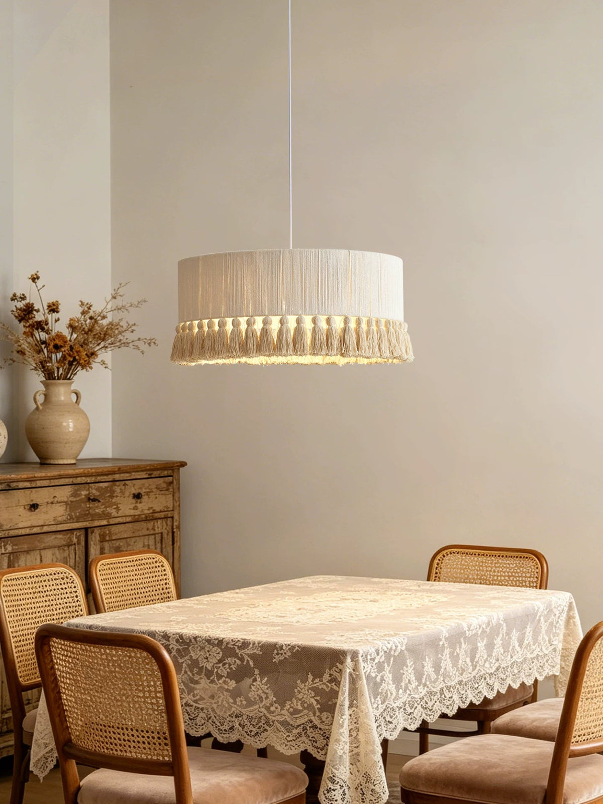 Cotton Fringe Drum Pendant Lamp