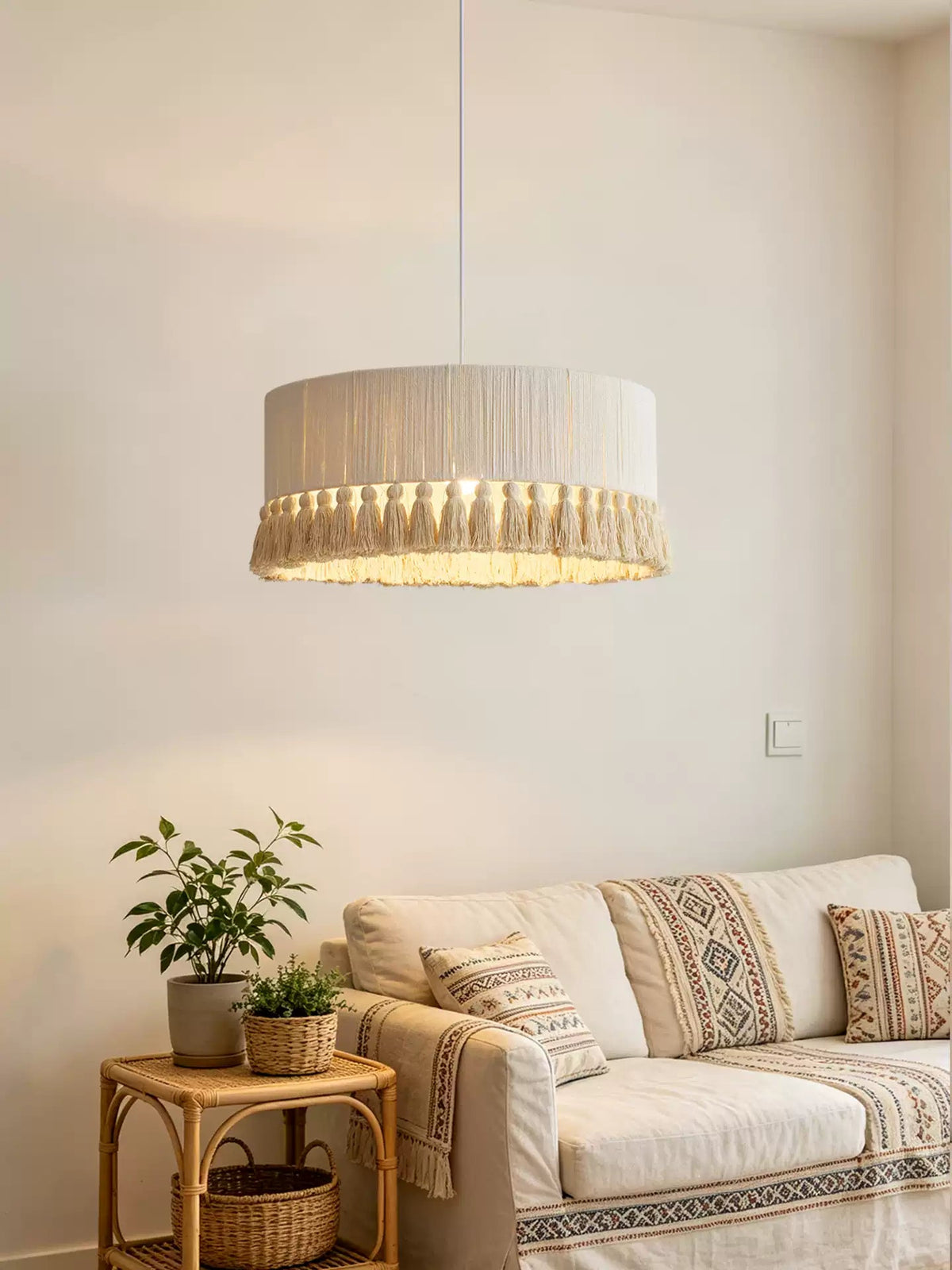 Cotton Fringe Drum Pendant Lamp