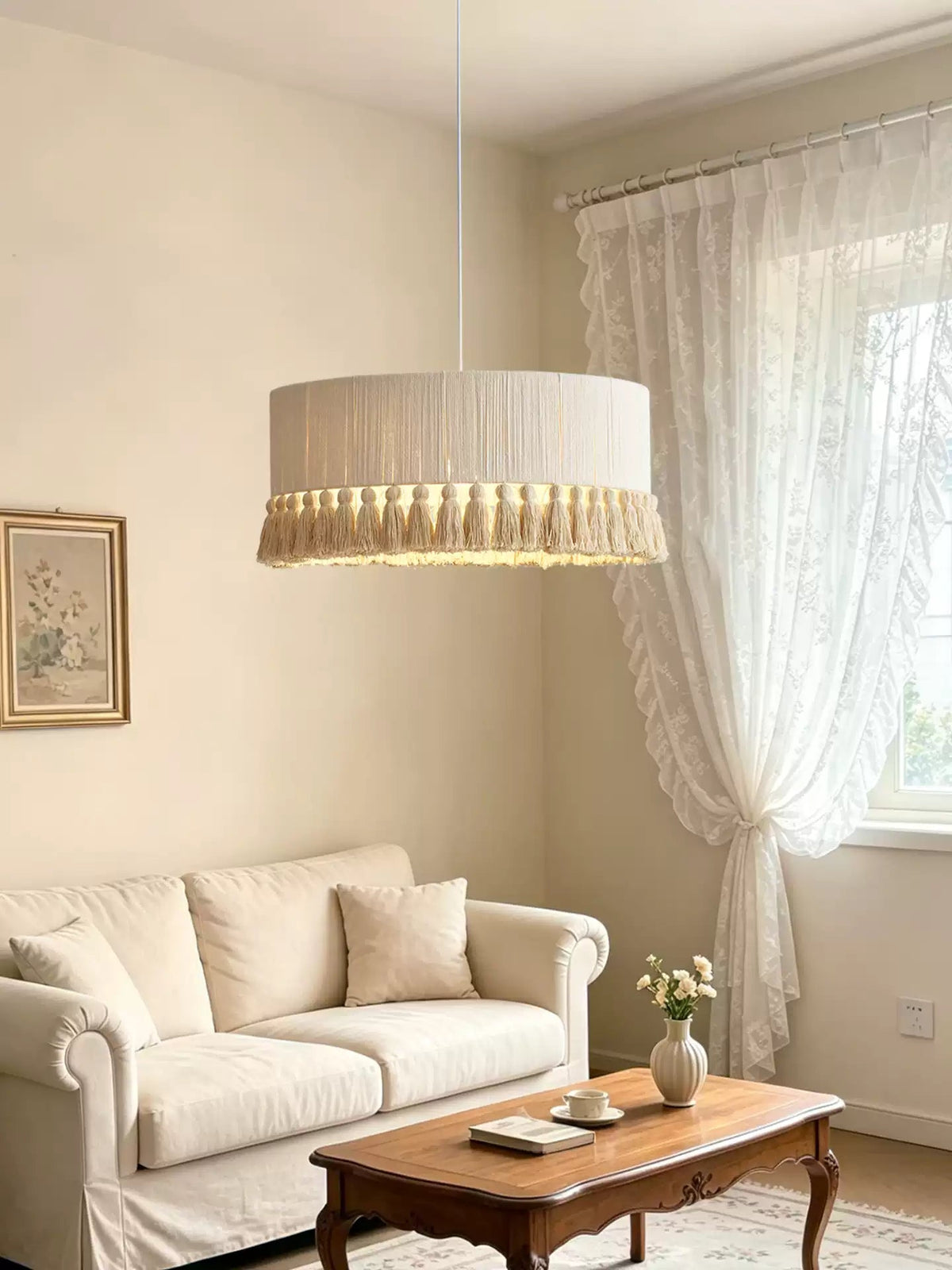 Cotton Fringe Drum Pendant Lamp
