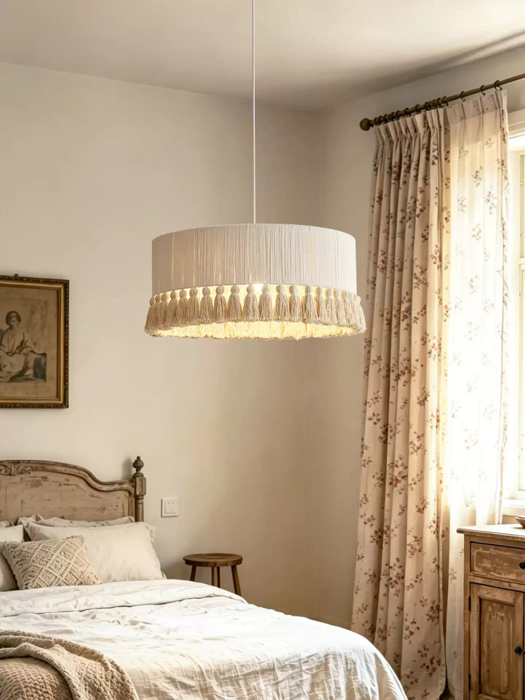 Cotton Fringe Drum Pendant Lamp