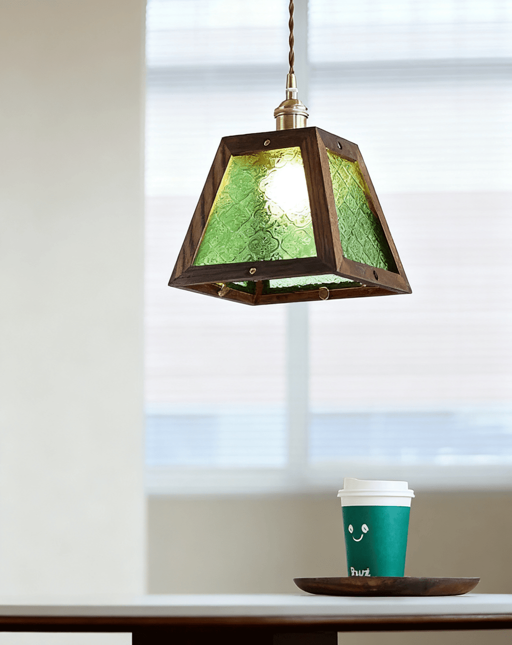 Green Patterned Glass Pendant Light