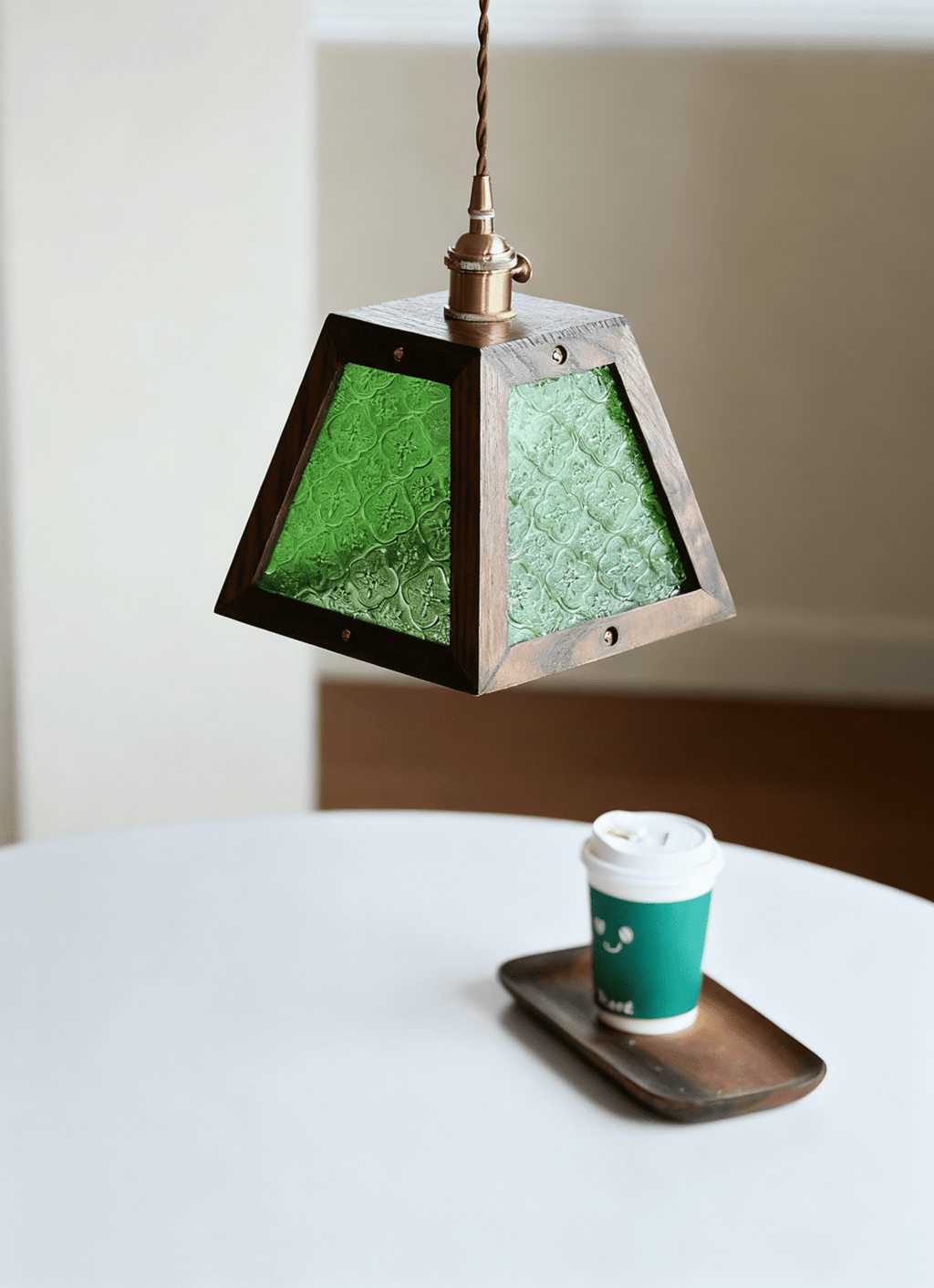 Green Patterned Glass Pendant Light