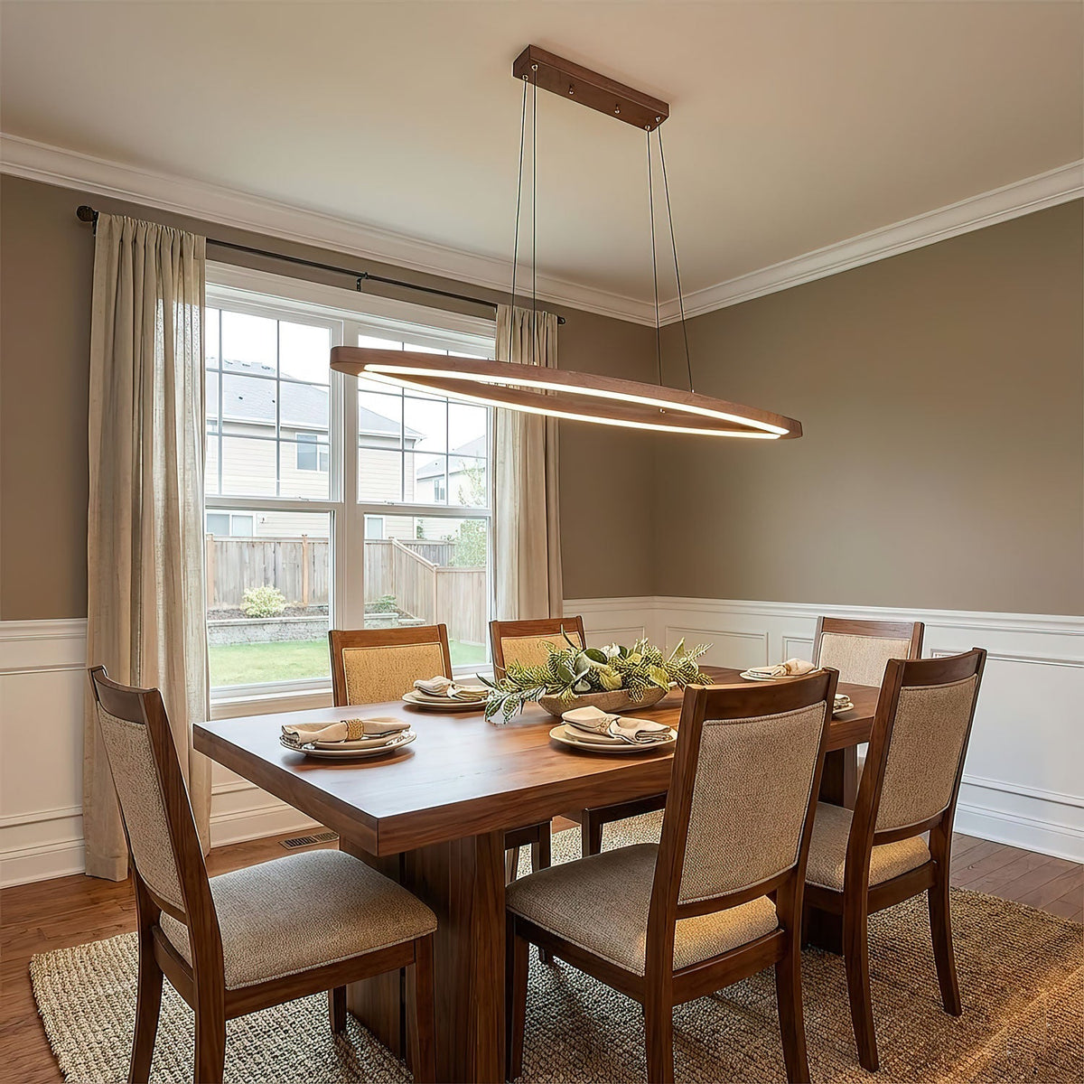 Walnut Arc Linear Pendant Lamp