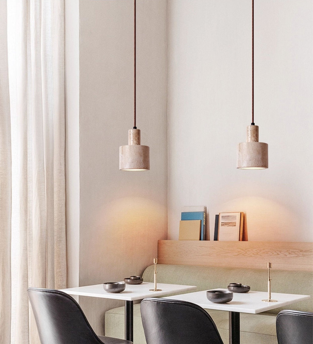 Cylindrical Travertine Pendant Lamp