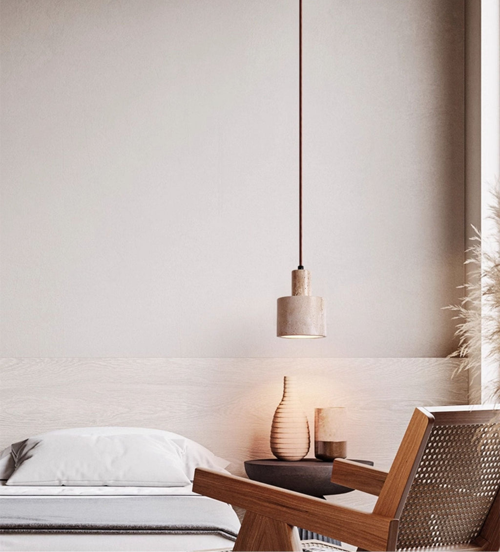 Cylindrical Travertine Pendant Lamp