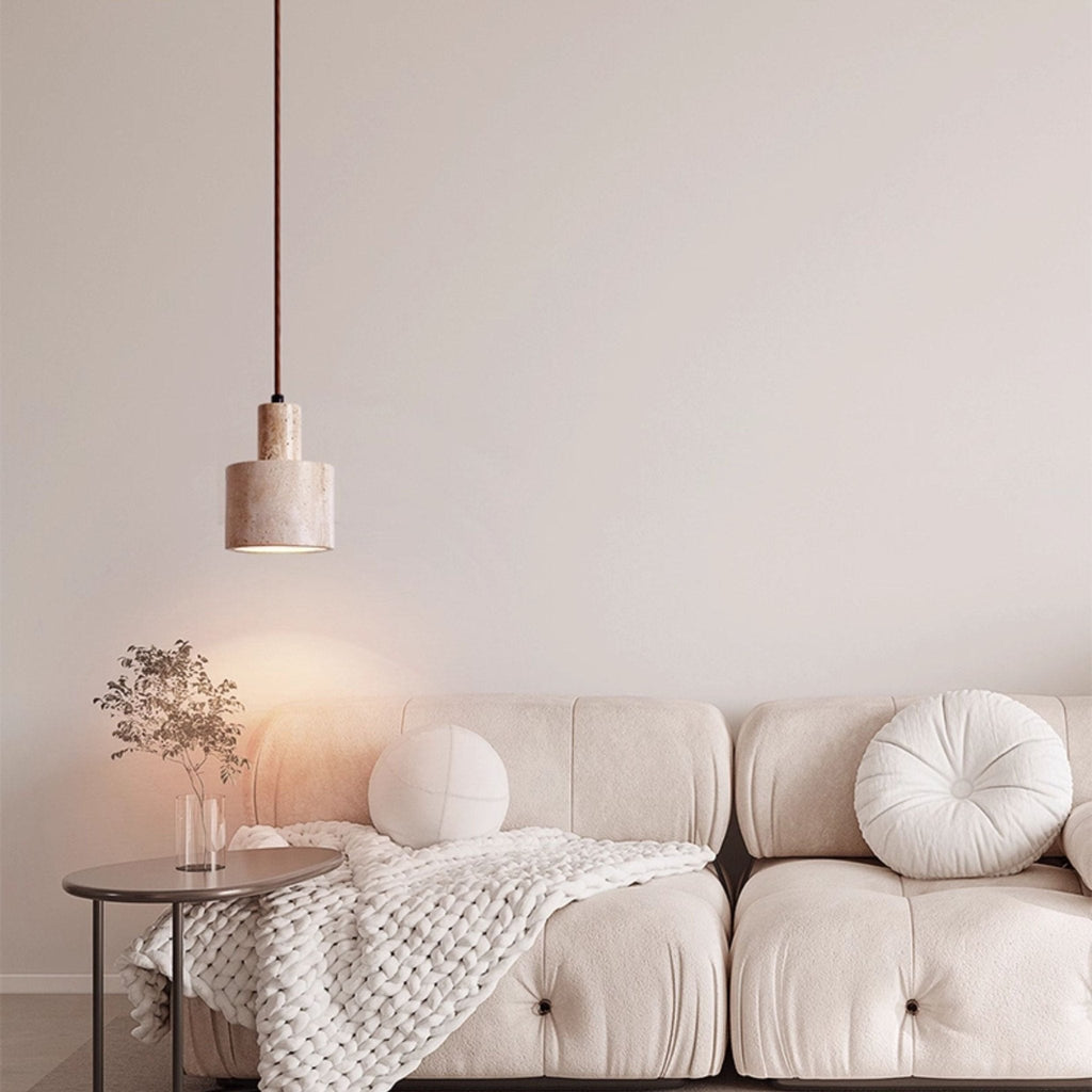 Cylindrical Travertine Pendant Lamp