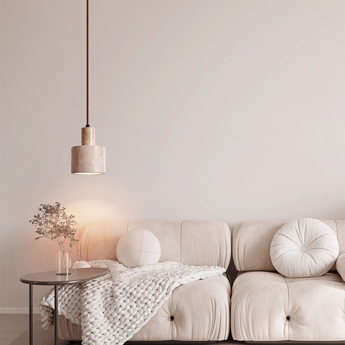 Cylindrical Travertine Pendant Lamp