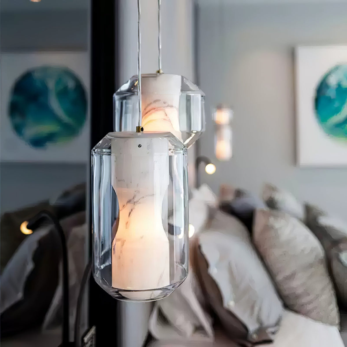 Alabaster Glass Cylinder Pendant Light