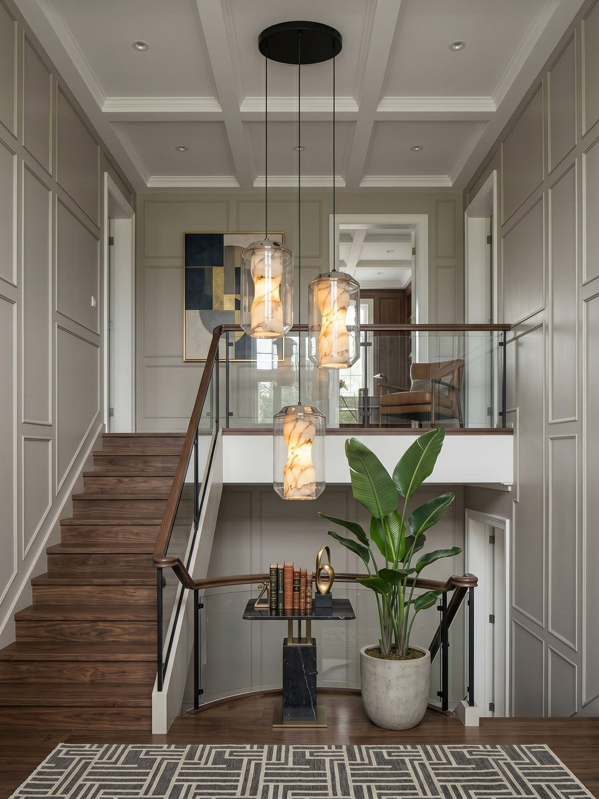 Alabaster Glass Cylinder Pendant Light