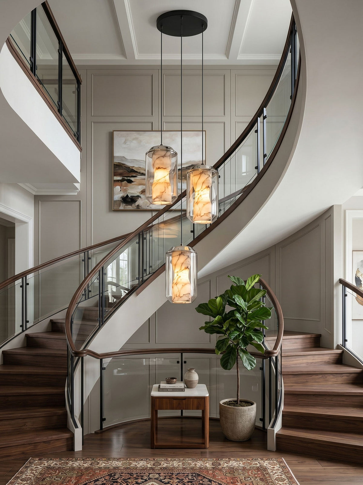 Alabaster Glass Cylinder Pendant Light