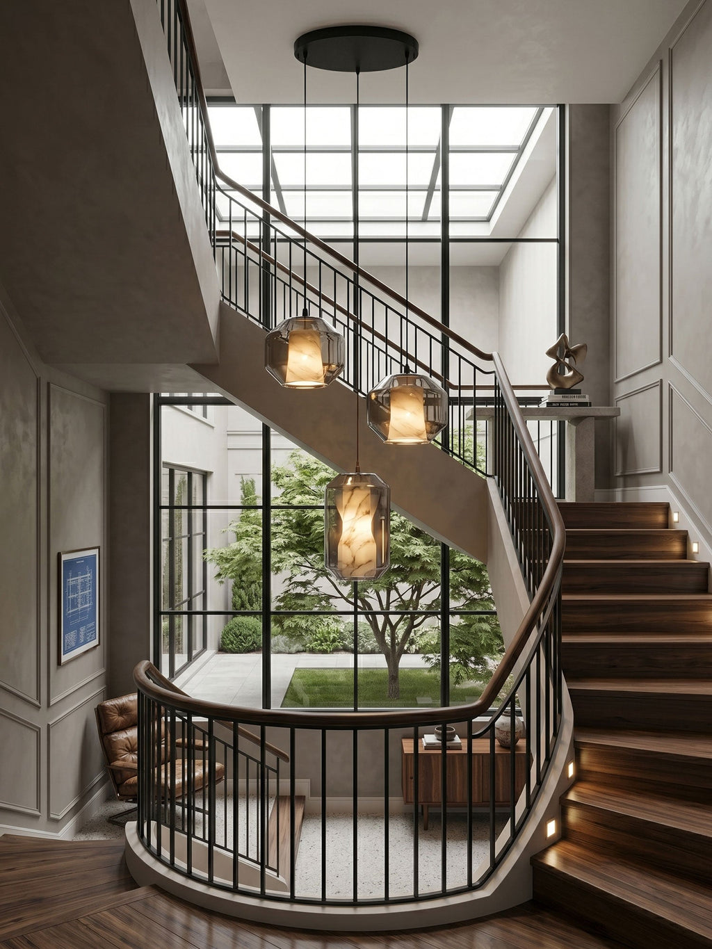 Alabaster Glass Cylinder Pendant Light