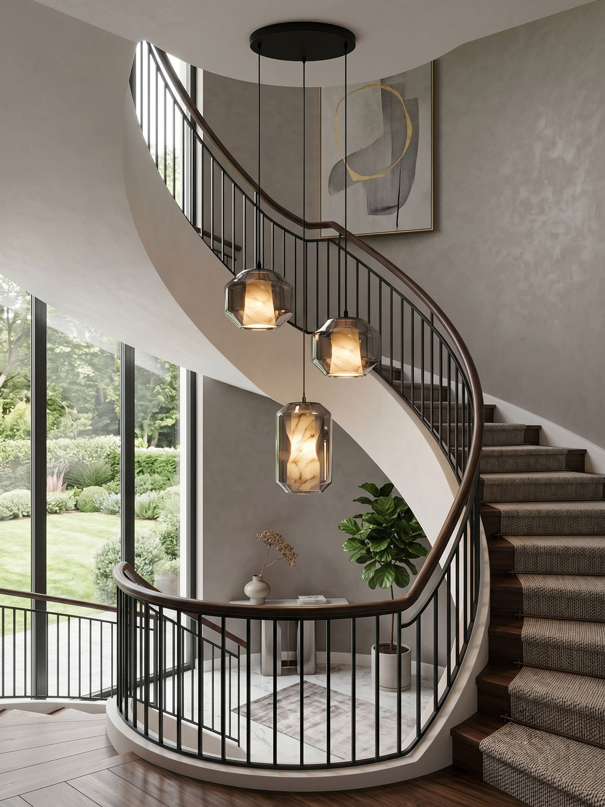 Alabaster Glass Cylinder Pendant Light