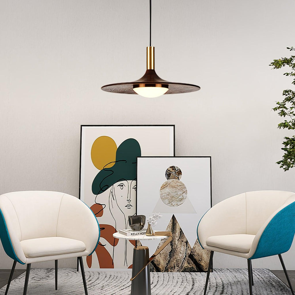 Walnut Wood Dish Pendant Light