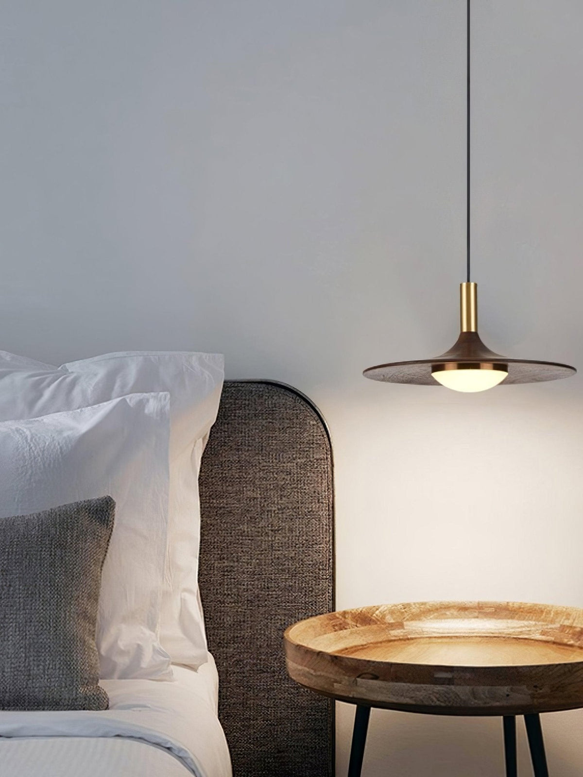 Walnut Wood Dish Pendant Light