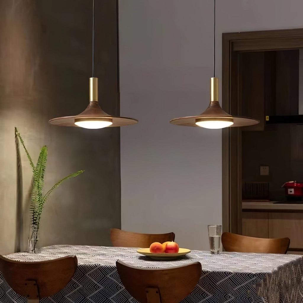Walnut Wood Dish Pendant Light