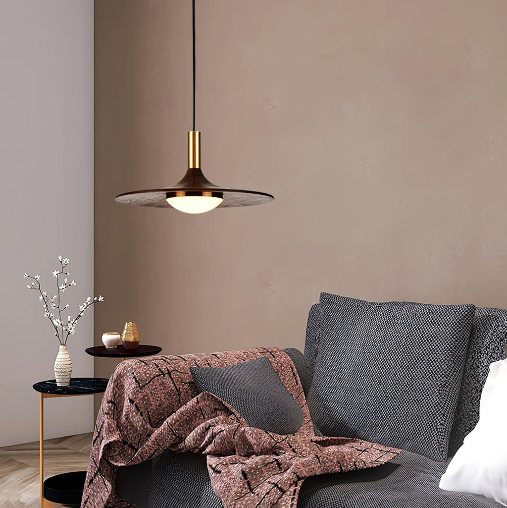 Walnut Wood Dish Pendant Light