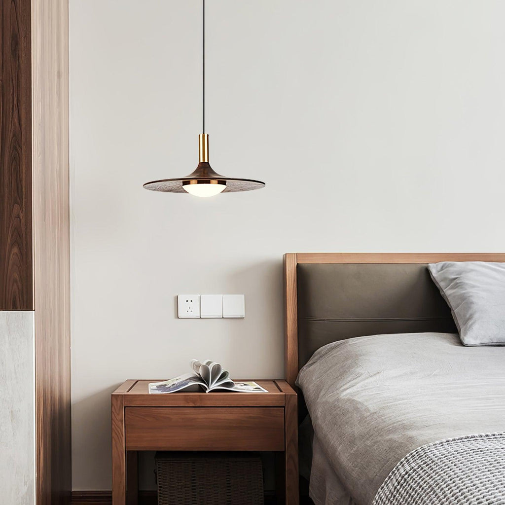 Walnut Wood Dish Pendant Light