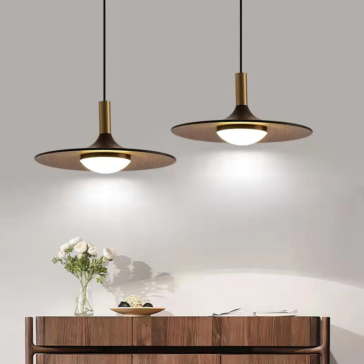Walnut Wood Dish Pendant Light