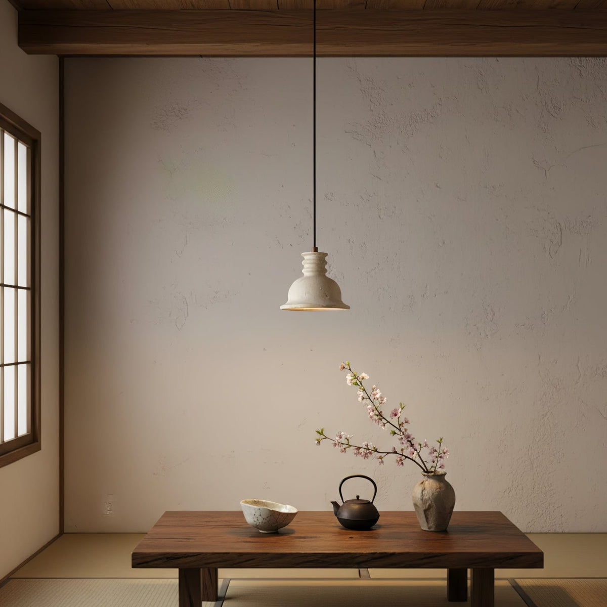 Travertine Ribbed Dome Pendant Light