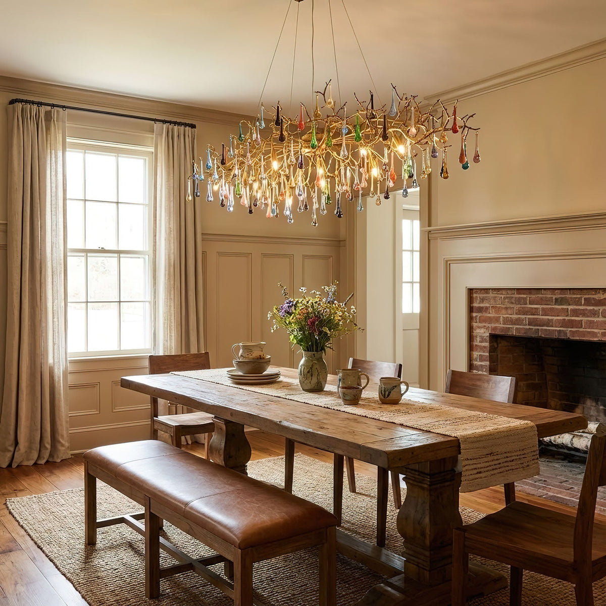 Colorful Raindrop Brass Branch Chandelier