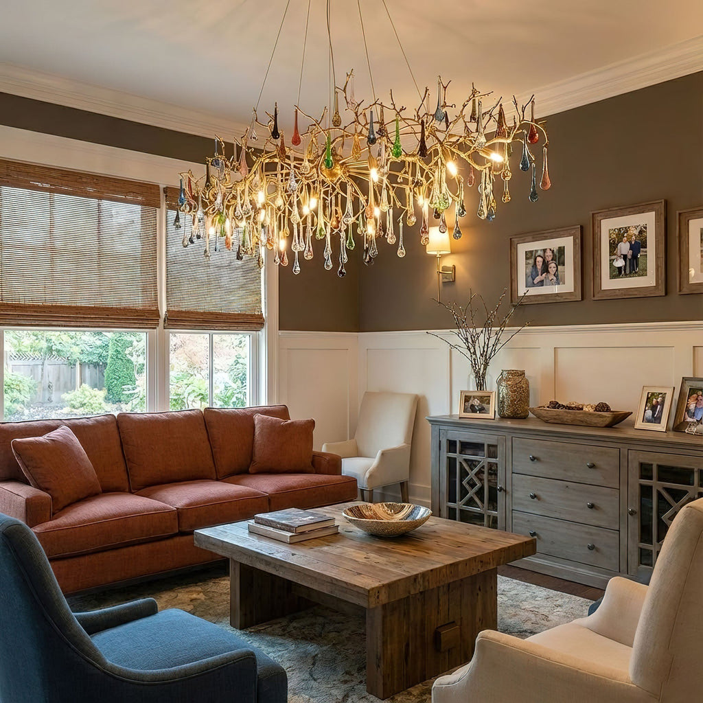 Colorful Raindrop Brass Branch Chandelier