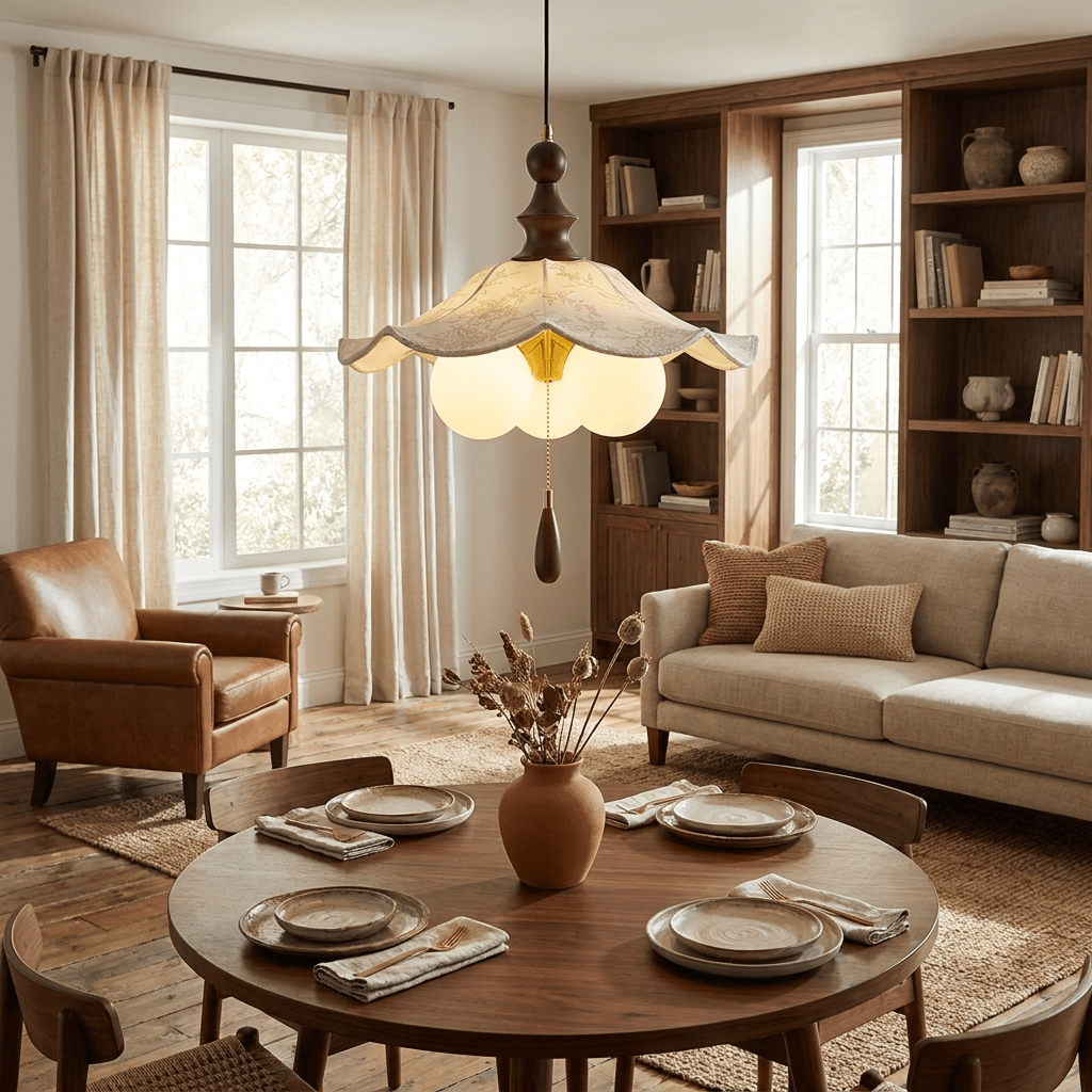 Vintage Scalloped Floral Pendant Light