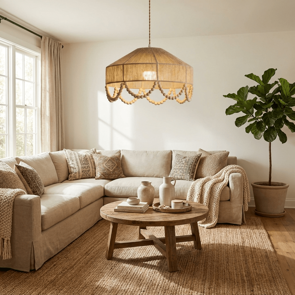 Jute Bead Garland Pendant Lamp