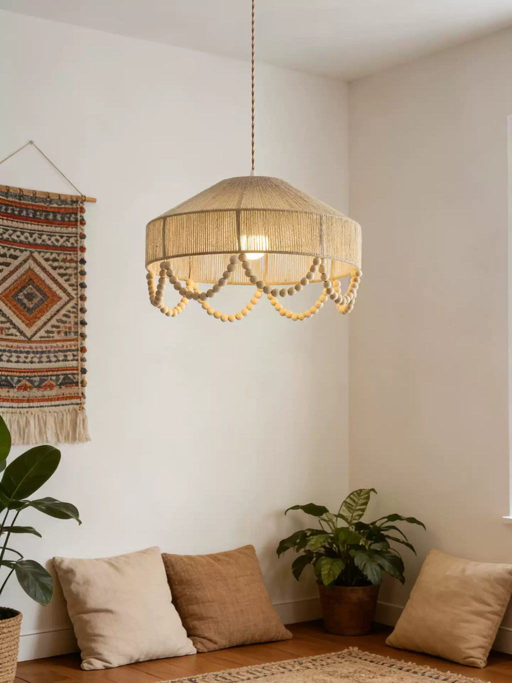 Jute Bead Garland Pendant Lamp