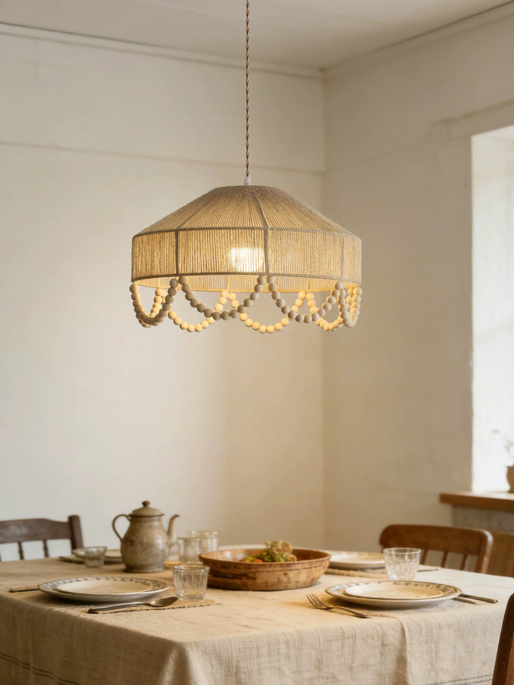 Jute Bead Garland Pendant Lamp