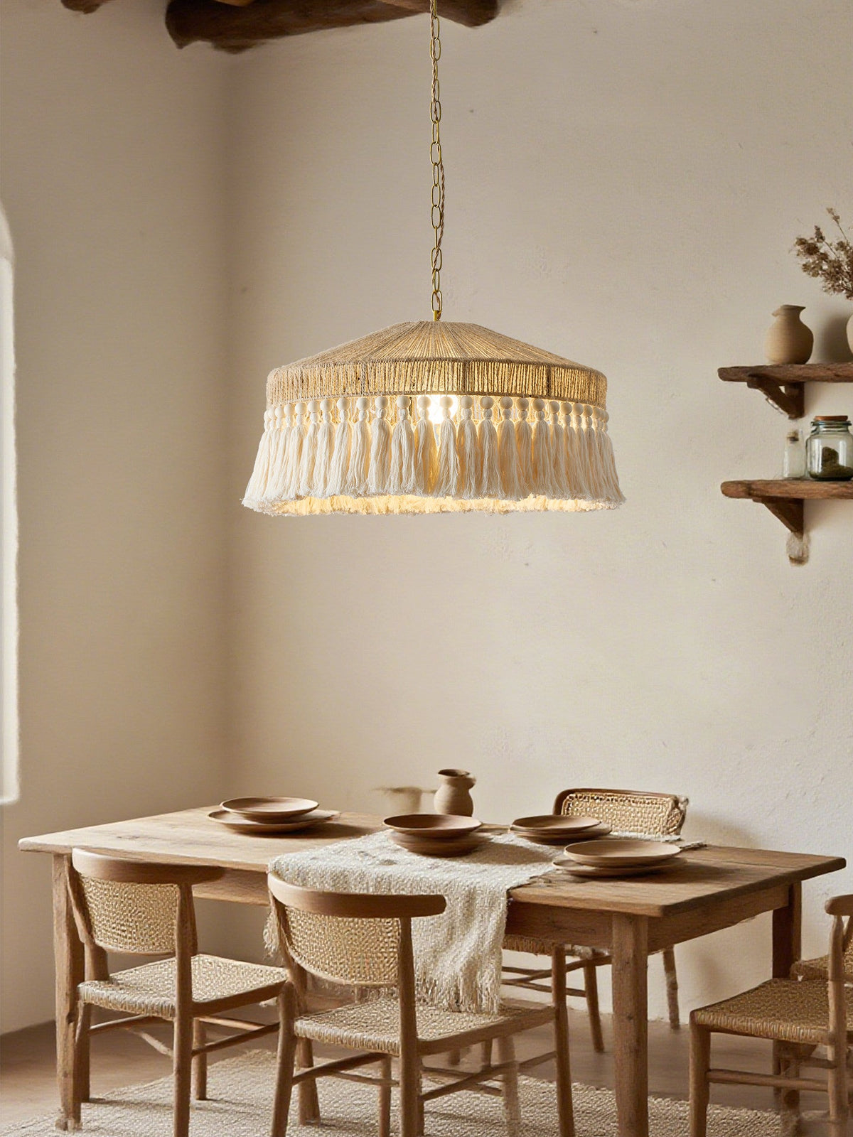 Jute Fringe Drum Pendant Lamp