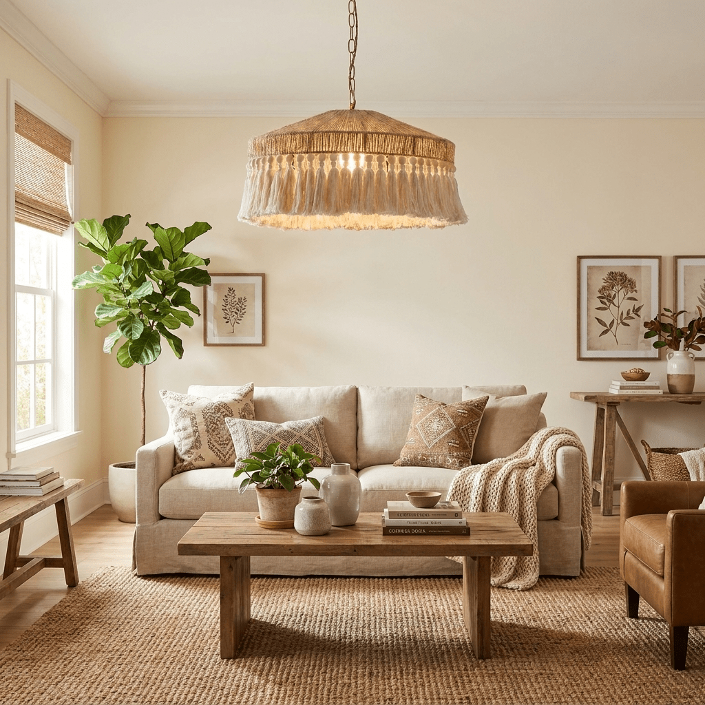 Jute Fringe Drum Pendant Lamp