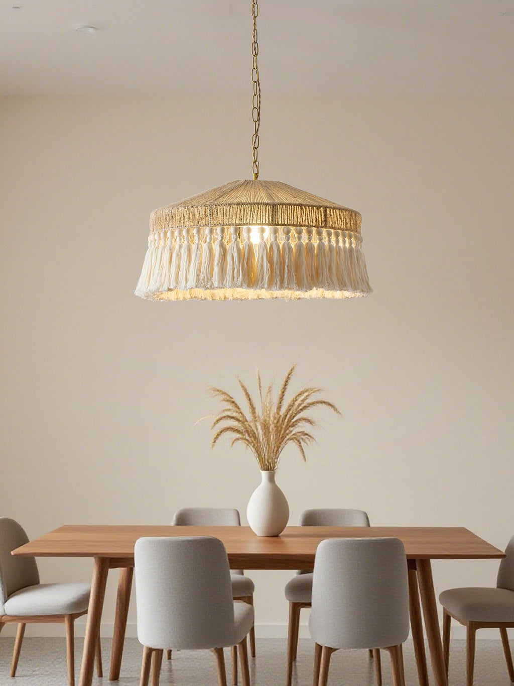 Jute Fringe Drum Pendant Lamp