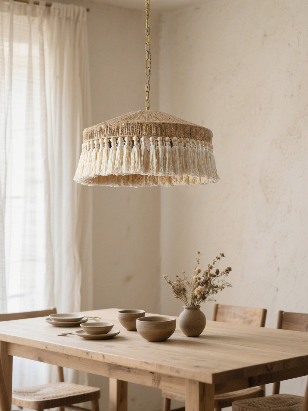 Jute Fringe Drum Pendant Lamp