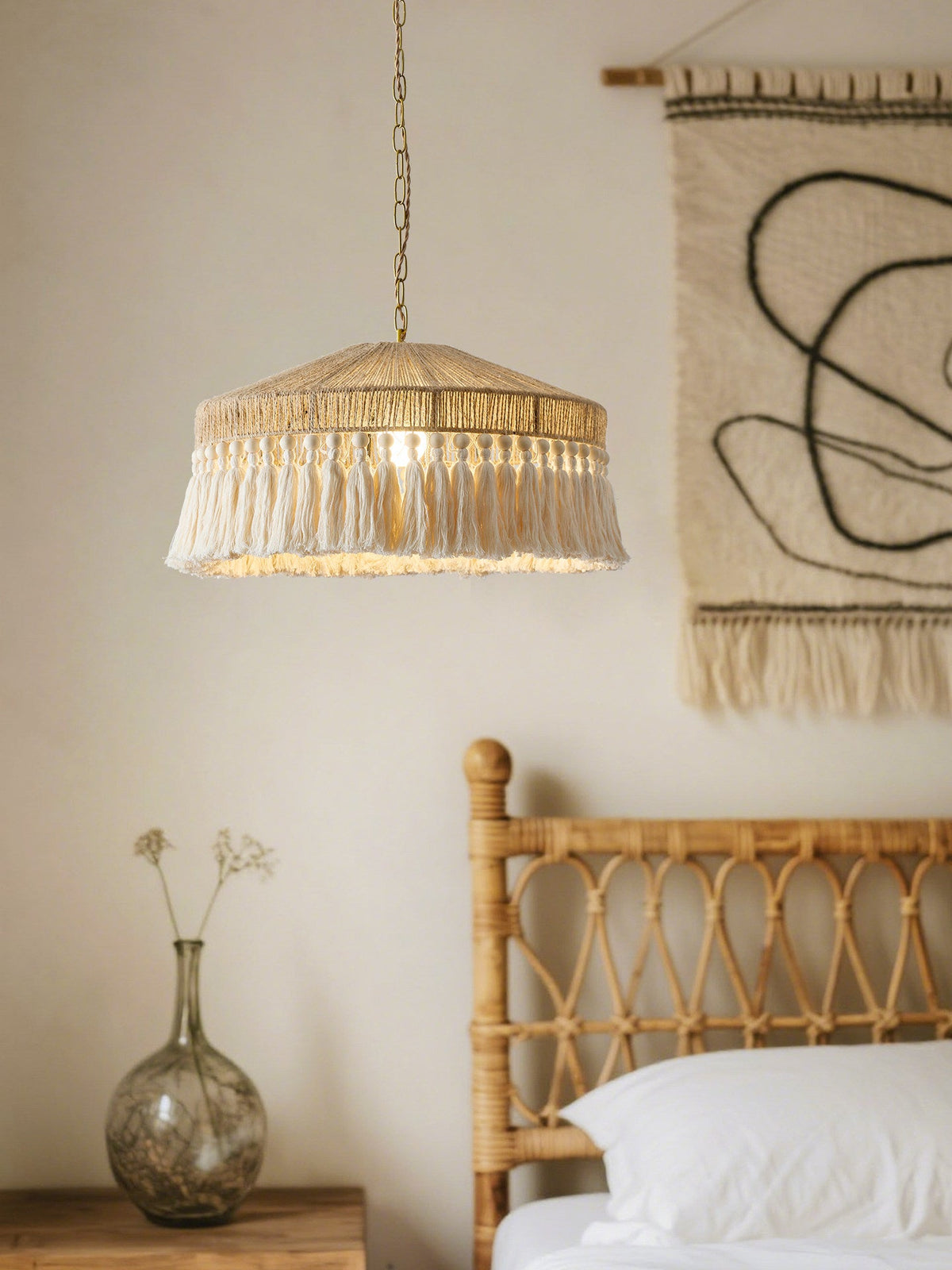 Jute Fringe Drum Pendant Lamp