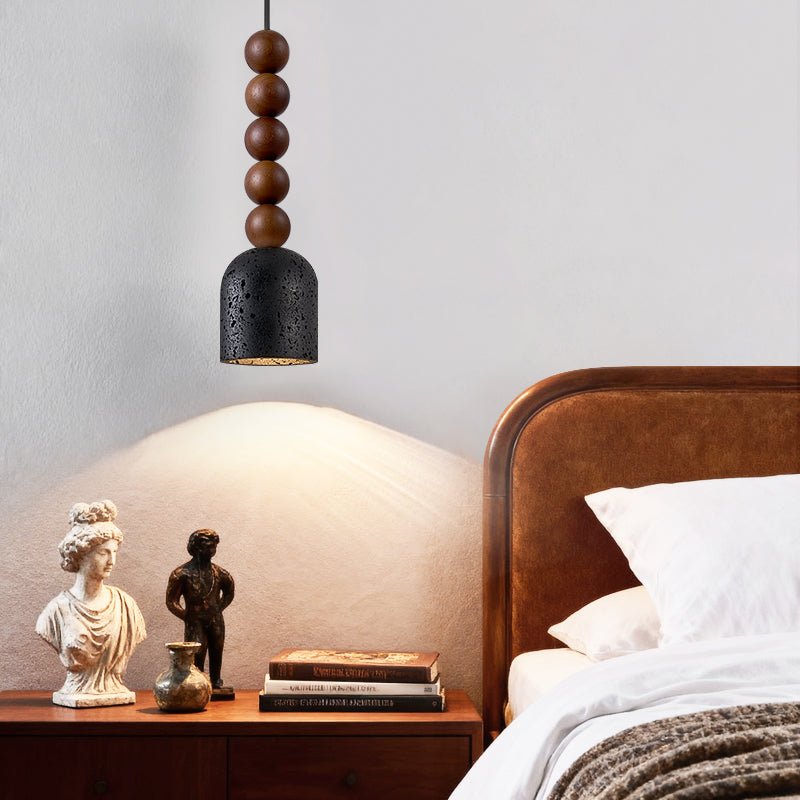 Wood Bead Travertine Pendant Light