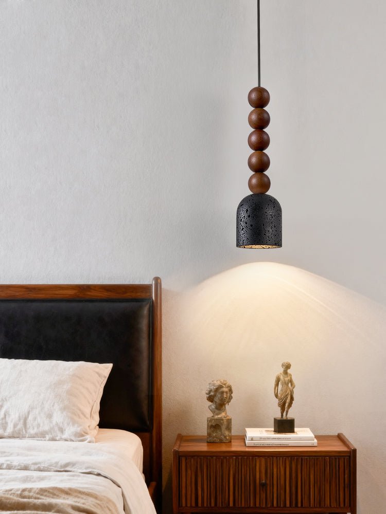 Wood Bead Travertine Pendant Light