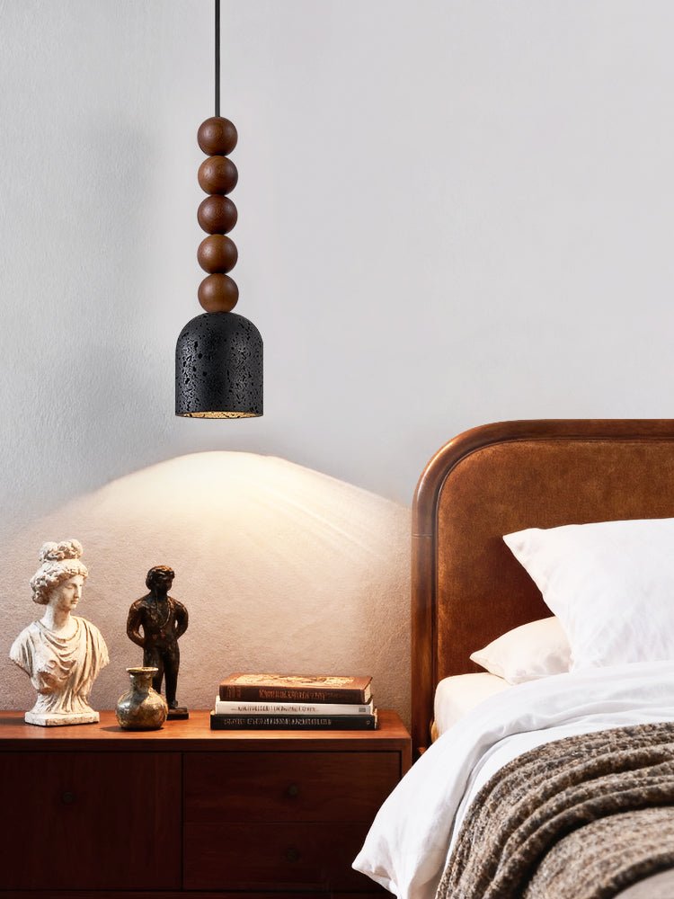 Wood Bead Travertine Pendant Light