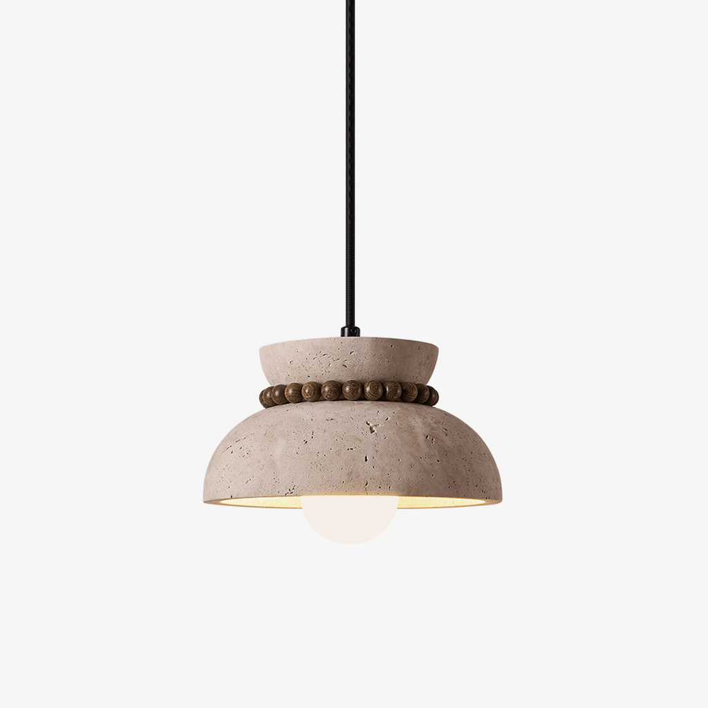 Travertine Wooden Bead Pendant Lamp